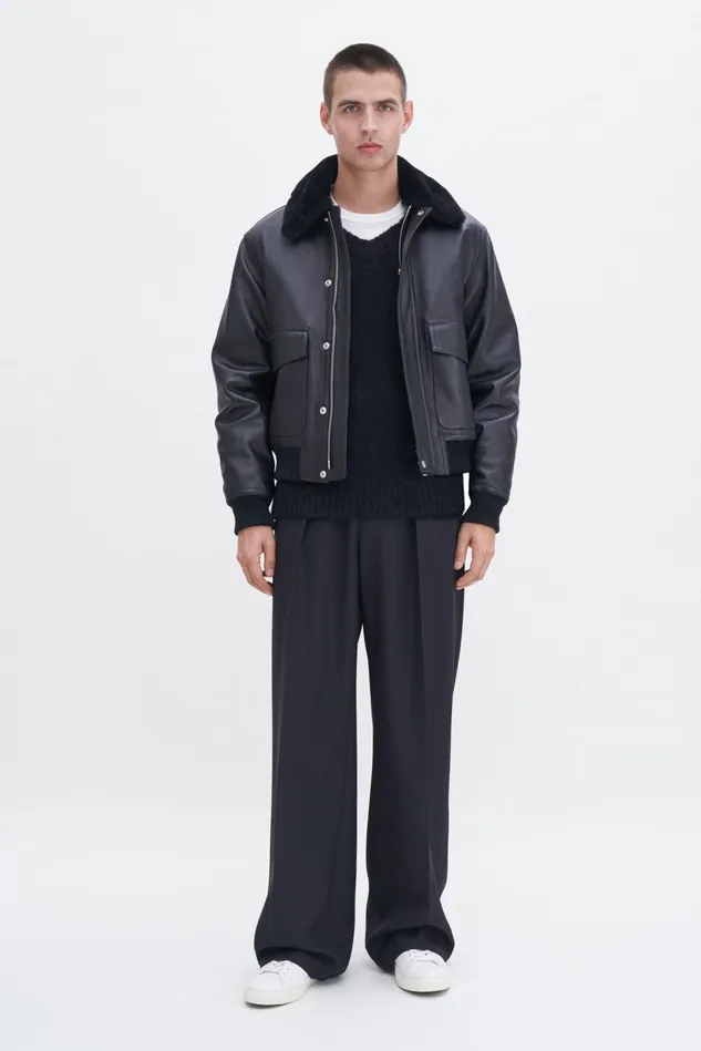 Men Leather Aviator Jacket Black Filippa K Outerwear