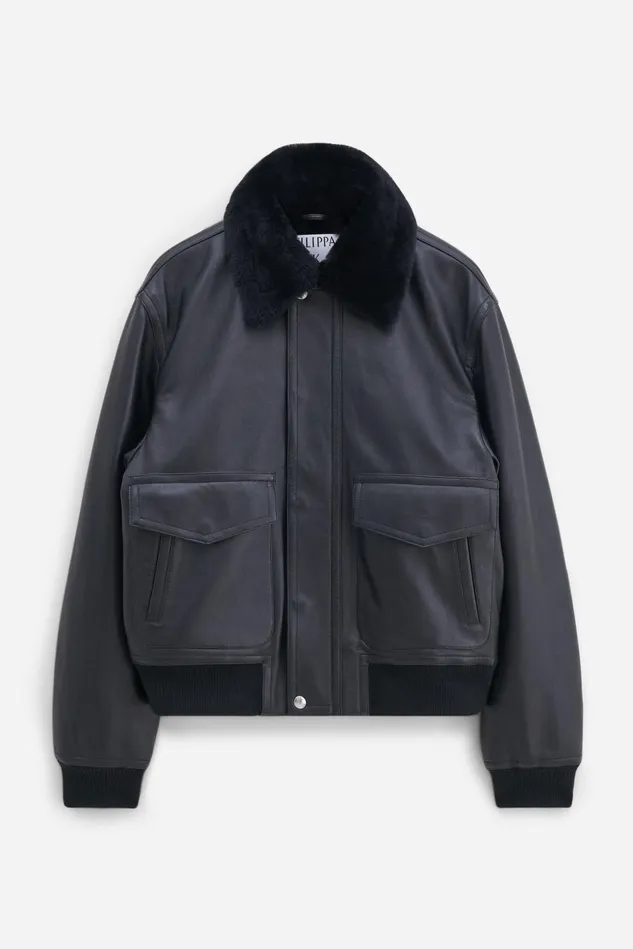 Men Leather Aviator Jacket Black Filippa K Outerwear