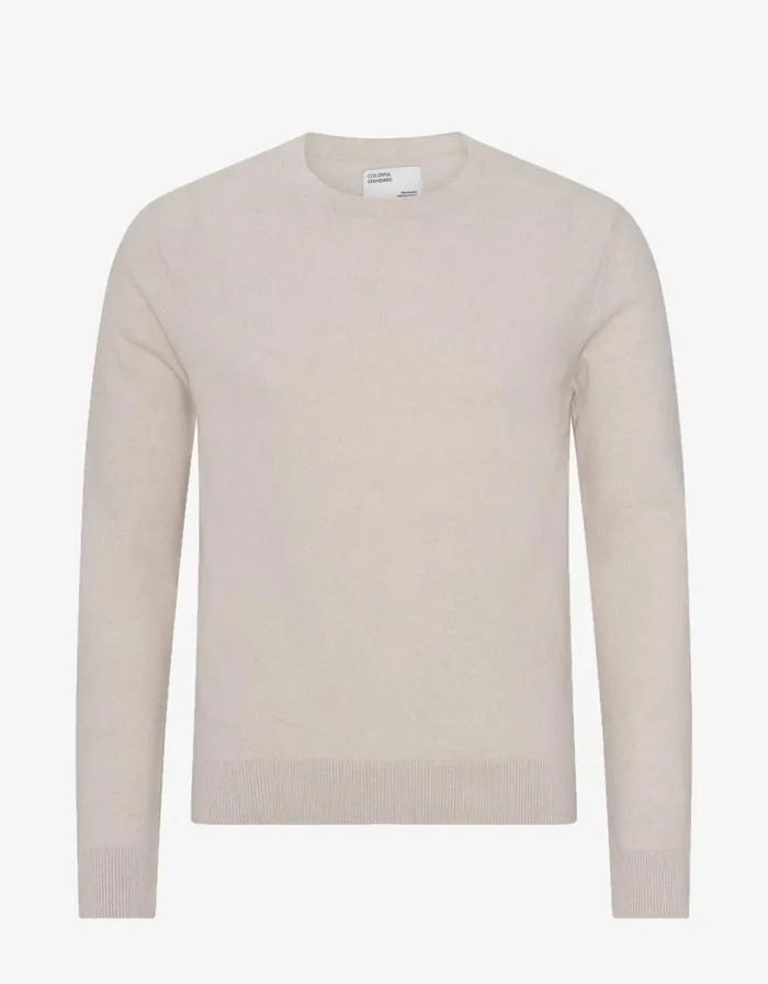 Men Light Merino Wool Crew Ivory White Colorful Standard Knit Sweaters