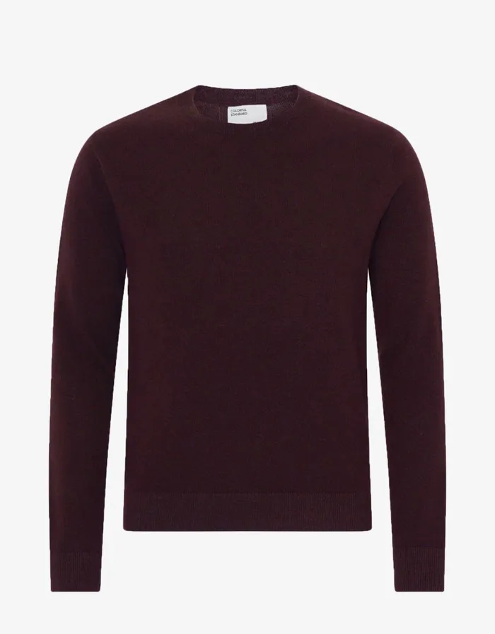 Men Light Merino Wool Crew Oxblood Red Colorful Standard Knit Sweaters