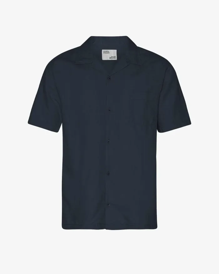 Men Linen Short Sleeved Shirt Navy Blue Colorful Standard Shirts