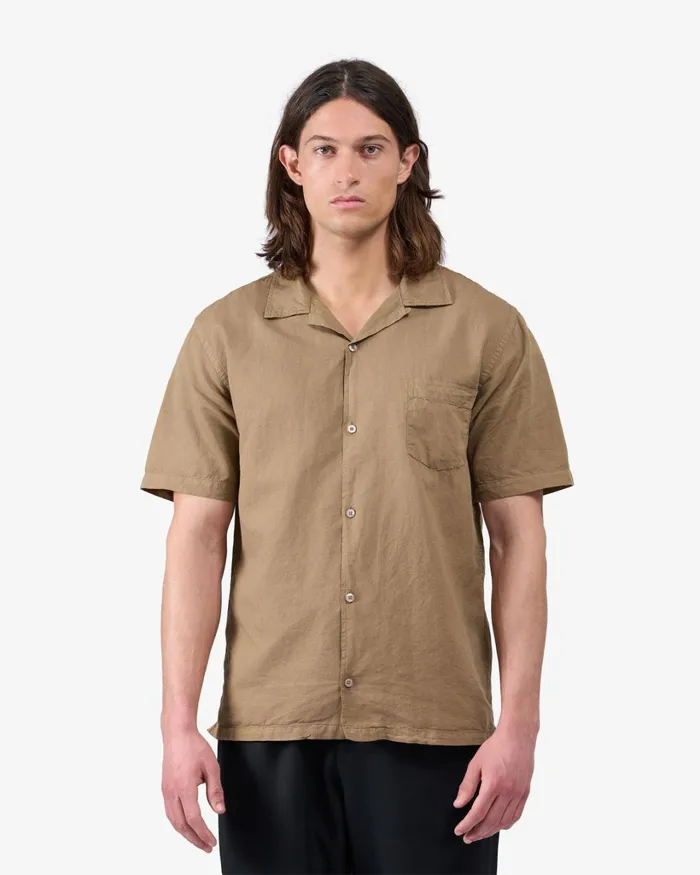 Men Linen Short Sleeved Shirt Navy Blue Colorful Standard Shirts