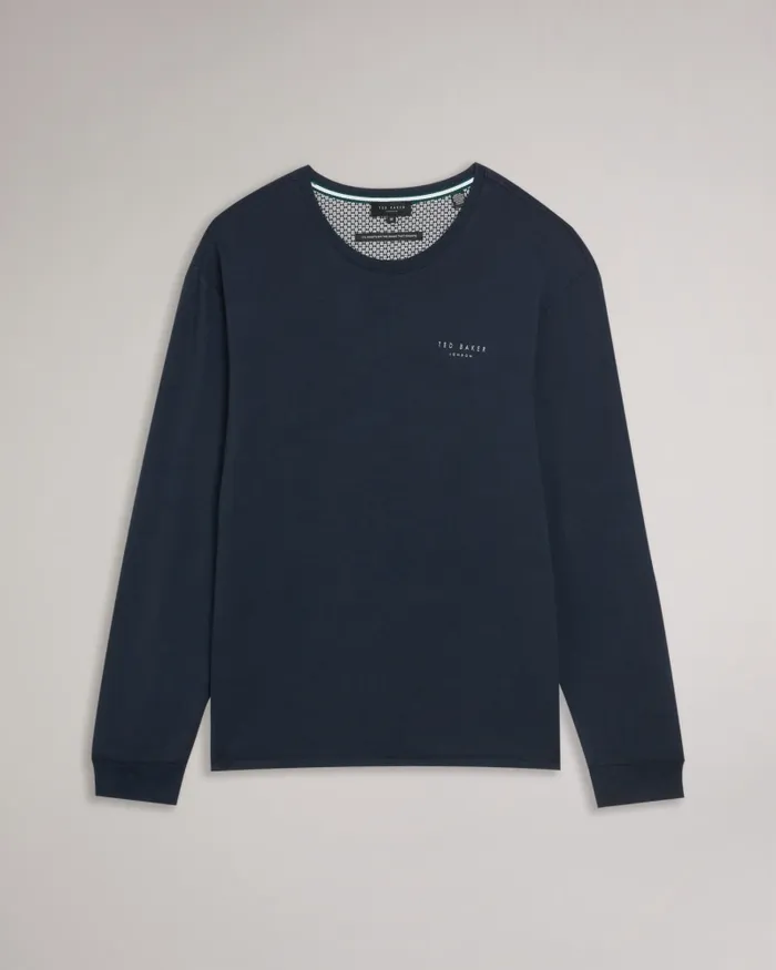 Men LONGO 8211 Solid Cotton Long Sleeve Top Navy Ted Baker Tops