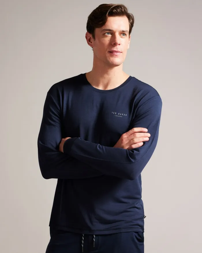 Men LONGO 8211 Solid Cotton Long Sleeve Top Navy Ted Baker Tops Men LONGO 8211 Solid Cotton Long Sleeve Top Navy Ted Baker Tops