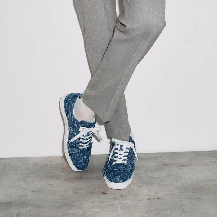 Men Louis Junior Sneakers 8211 Denim Embroidered 8211 Denim Christian Louboutin Sneakers Men Louis Junior Sneakers 8211 Denim Embroidered 8211 Denim Christian Louboutin Sneakers