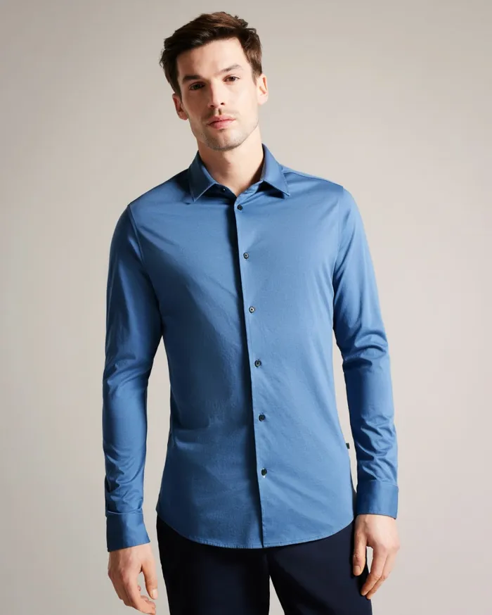 Men MARROS 8211 Long Sleeve Lustrous Jersey Shirt Medium Blue Ted Baker Shirts Men MARROS 8211 Long Sleeve Lustrous Jersey Shirt Medium Blue Ted Baker Shirts