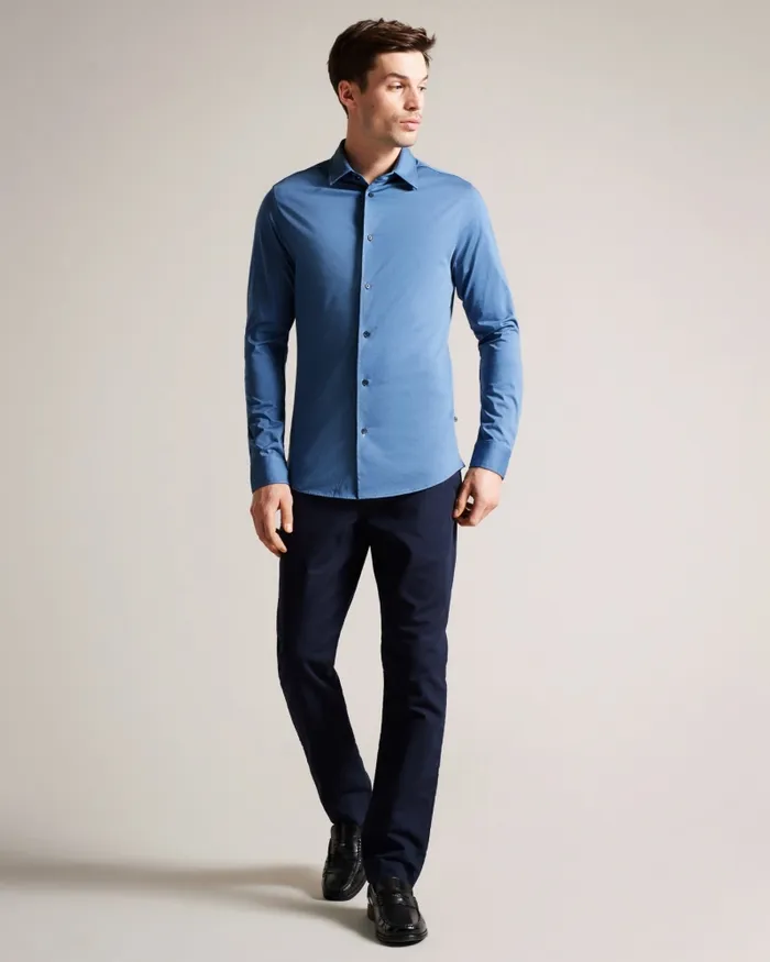 Men MARROS 8211 Long Sleeve Lustrous Jersey Shirt Medium Blue Ted Baker Shirts Men MARROS 8211 Long Sleeve Lustrous Jersey Shirt Medium Blue Ted Baker Shirts