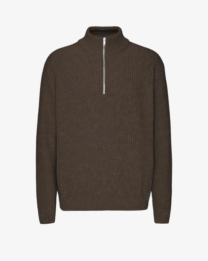 Men Merino Quarter Zip Coffee Brown Colorful Standard Knit Sweaters