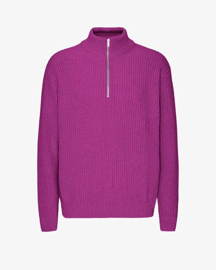 Men Merino Quarter Zip Magenta Blaze Colorful Standard Knit Sweaters