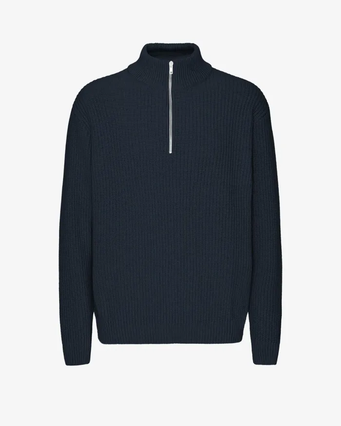Men Merino Quarter Zip Navy Blue Colorful Standard Knit Sweaters