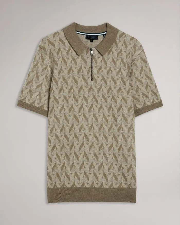 Men MITFORD 8211 Boucle Jacquard Knit Zip Polo Natural Ted Baker Polo Shirts