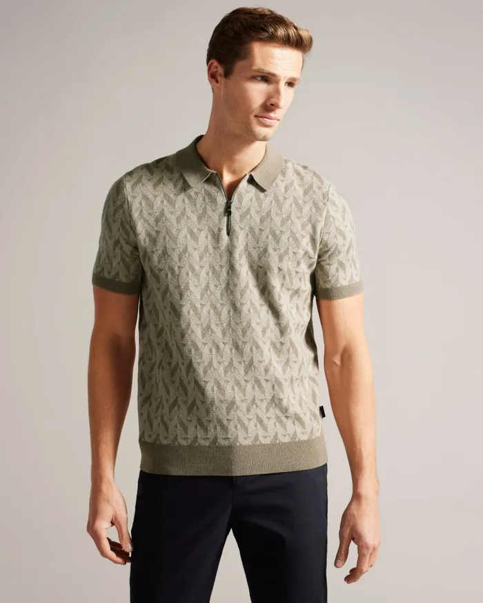 Men MITFORD 8211 Boucle Jacquard Knit Zip Polo Natural Ted Baker Polo Shirts Men MITFORD 8211 Boucle Jacquard Knit Zip Polo Natural Ted Baker Polo Shirts
