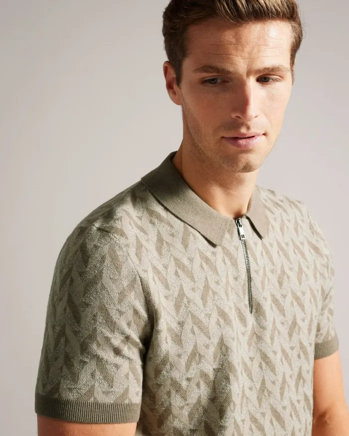Men MITFORD 8211 Boucle Jacquard Knit Zip Polo Natural Ted Baker Polo Shirts Men MITFORD 8211 Boucle Jacquard Knit Zip Polo Natural Ted Baker Polo Shirts