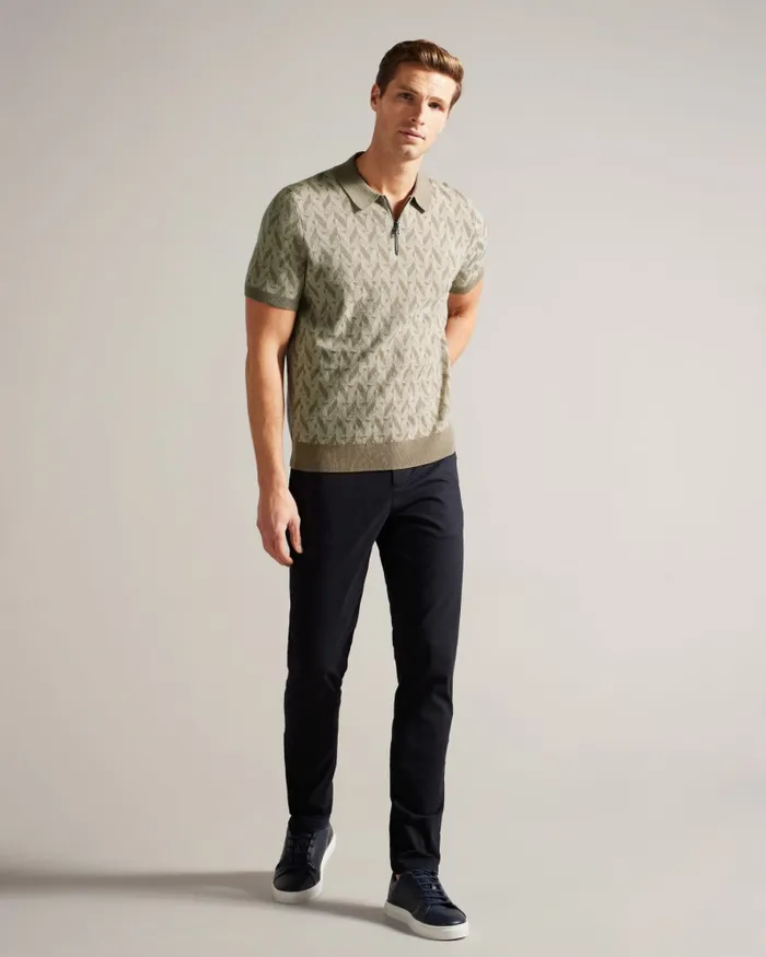 Men MITFORD 8211 Boucle Jacquard Knit Zip Polo Natural Ted Baker Polo Shirts Men MITFORD 8211 Boucle Jacquard Knit Zip Polo Natural Ted Baker Polo Shirts