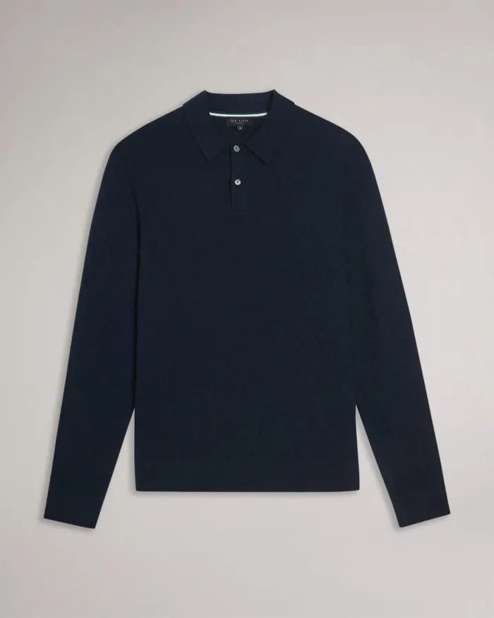 Men MORAR 8211 Long Sleeve Knitted Polo Shirt Navy Ted Baker Jumpers and Knitwear