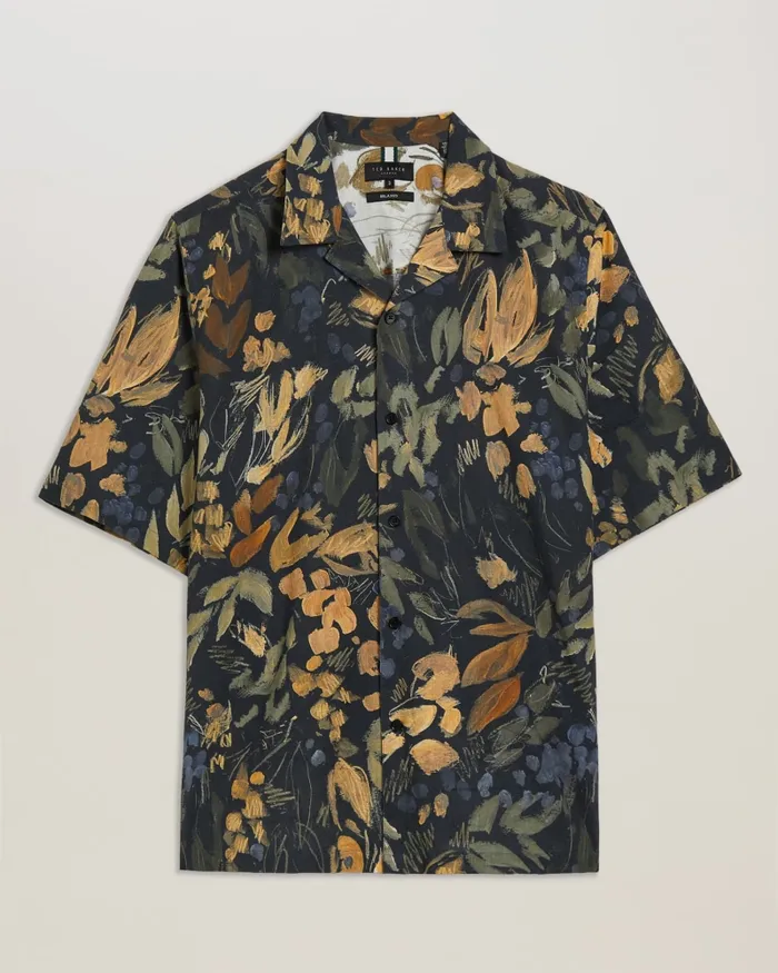 Men MOSELLE 8211 Short Sleeve Floral Print Shirt Black Ted Baker Shirts