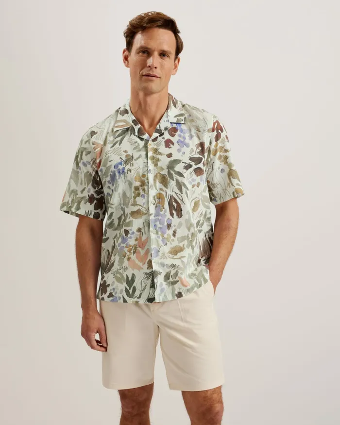 Men MOSELLE 8211 Short Sleeve Floral Print Shirt Stone Ted Baker Shirts