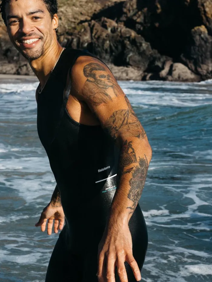 Men Nieuwland 2mm Yulex Sleeveless Shorty Wetsuit Black Finisterre Wetsuits