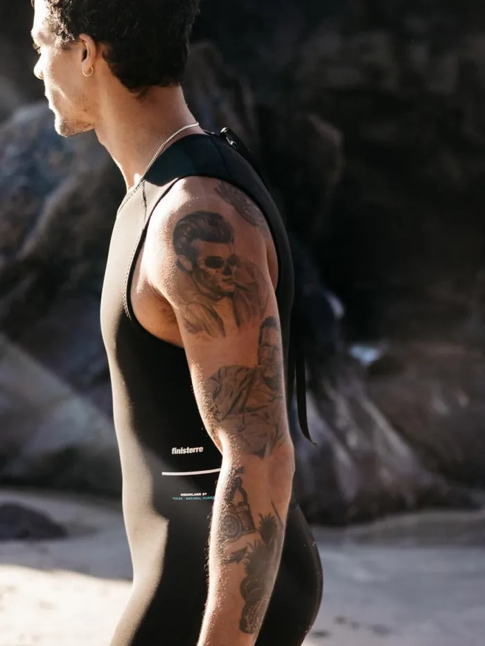 Men Nieuwland 2mm Yulex Sleeveless Shorty Wetsuit Black Finisterre Wetsuits