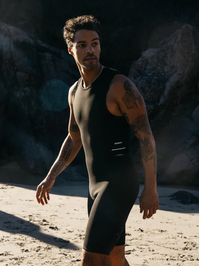 Men Nieuwland 2mm Yulex Sleeveless Shorty Wetsuit Black Finisterre Wetsuits