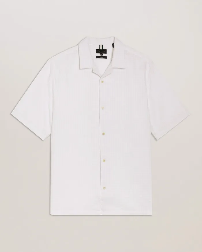 Men OISE 8211 Relaxed Fit Textured Cotton Shirt White Ted Baker Shirts