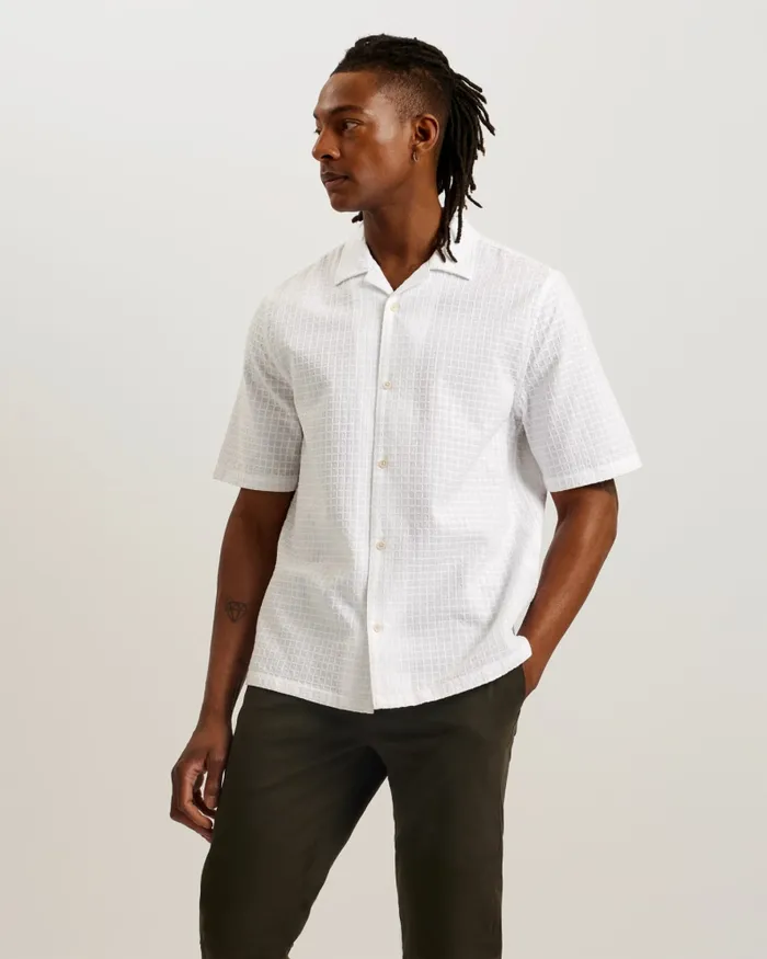 Men OISE 8211 Relaxed Fit Textured Cotton Shirt White Ted Baker Shirts