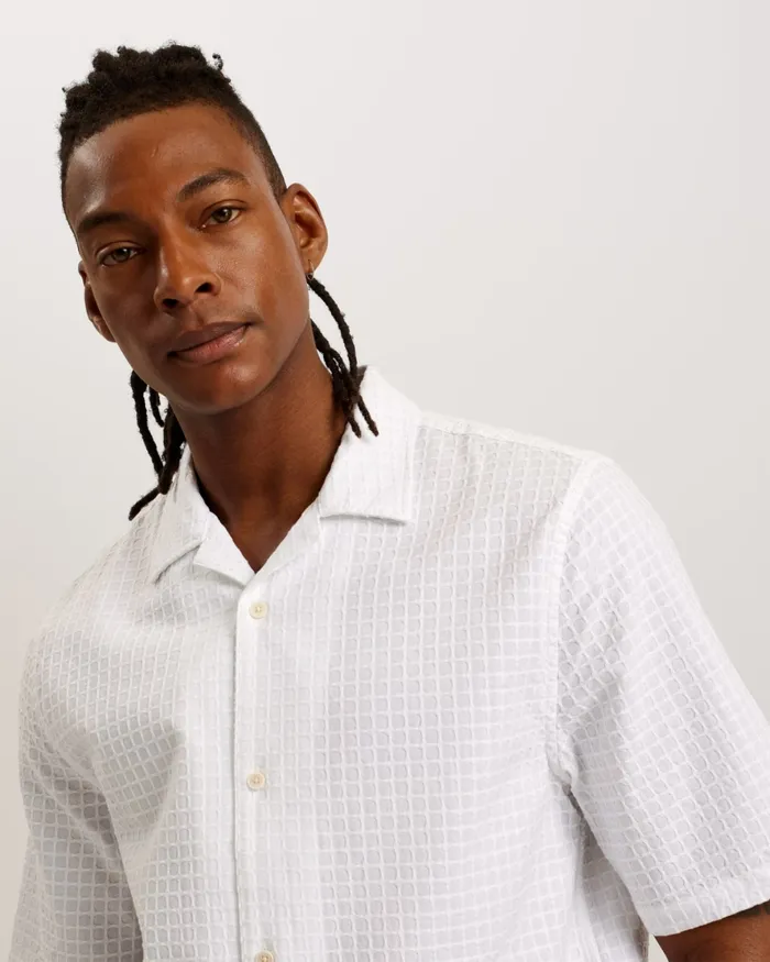 Men OISE 8211 Relaxed Fit Textured Cotton Shirt White Ted Baker Shirts
