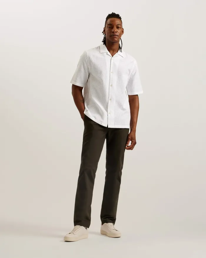 Men OISE 8211 Relaxed Fit Textured Cotton Shirt White Ted Baker Shirts