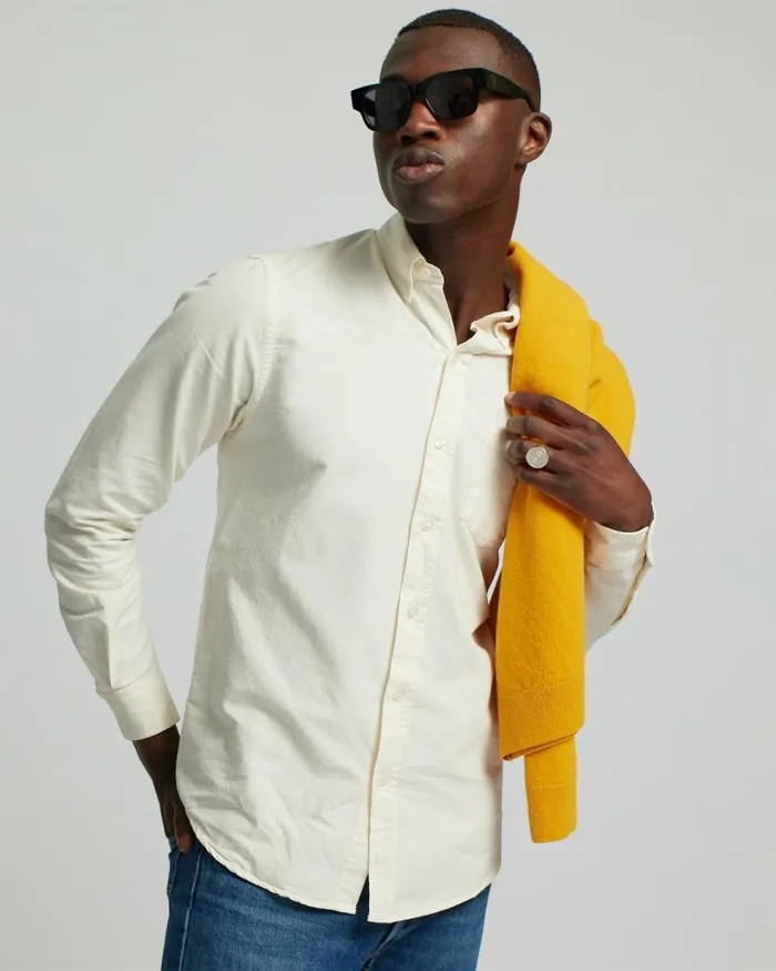 Men Organic Button Down Shirt Navy Blue Colorful Standard Shirts