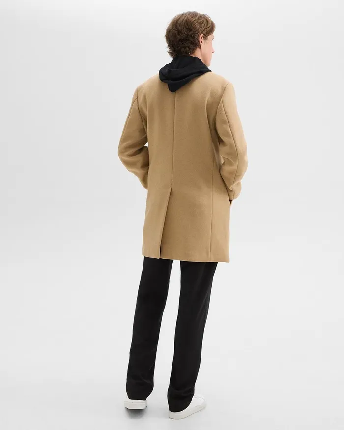 Men Outerwear Theory 3Button Topcoat In Recycled WoolBlend Melton New Camel
