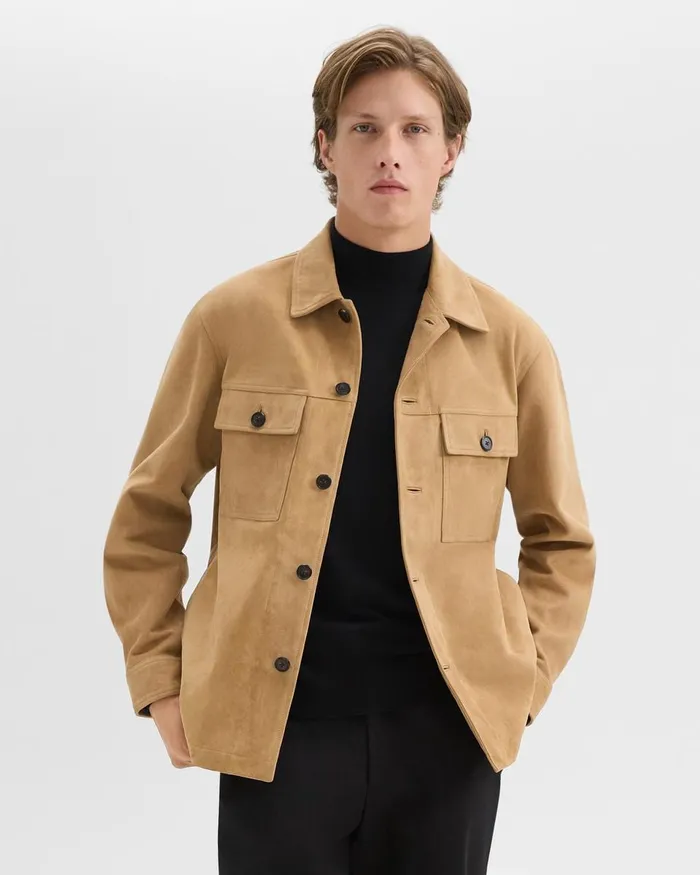 Men Outerwear Theory Closson Military Jacket In Suede New Camel