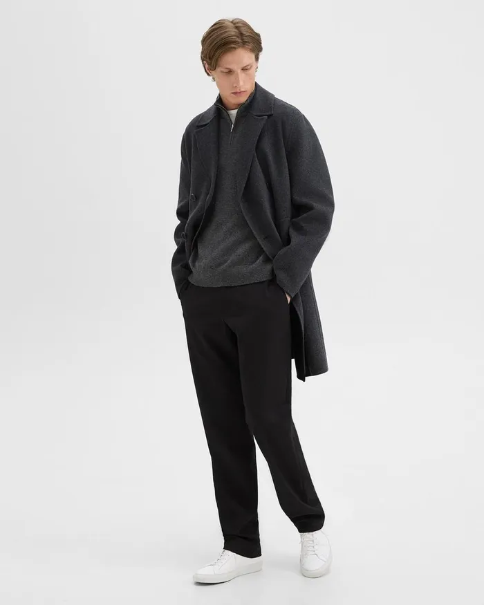 Men Outerwear Theory DoubleBreasted Coat In DoubleFace WoolCashmere Dark Charcoal Melange