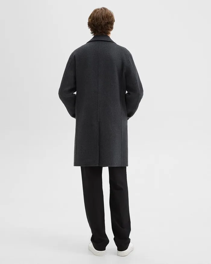 Men Outerwear Theory DoubleBreasted Coat In DoubleFace WoolCashmere Dark Charcoal Melange