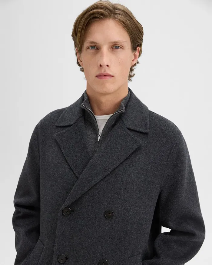 Men Outerwear Theory DoubleBreasted Coat In DoubleFace WoolCashmere Dark Charcoal Melange