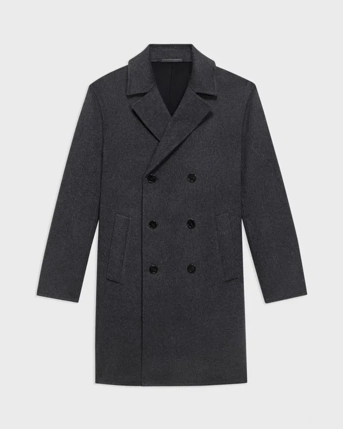 Men Outerwear Theory DoubleBreasted Coat In DoubleFace WoolCashmere Dark Charcoal Melange