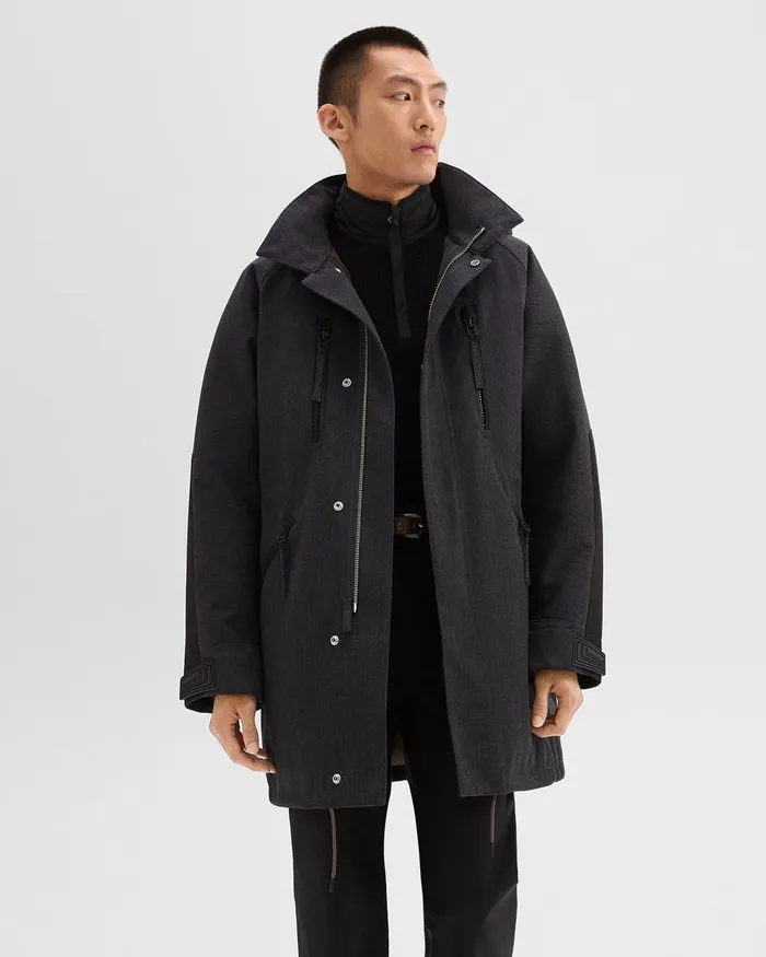 Men Outerwear Theory Hooded Parka In WoolBlend Twill Charcoal