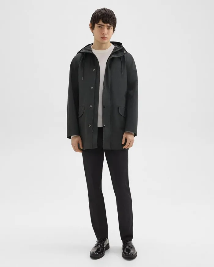 Men Outerwear Theory Hooded Raincoat In Poplin Black