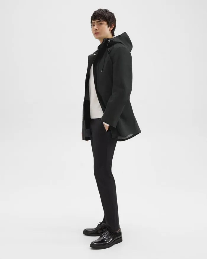 Men Outerwear Theory Hooded Raincoat In Poplin Black