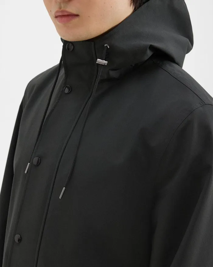 Men Outerwear Theory Hooded Raincoat In Poplin Black
