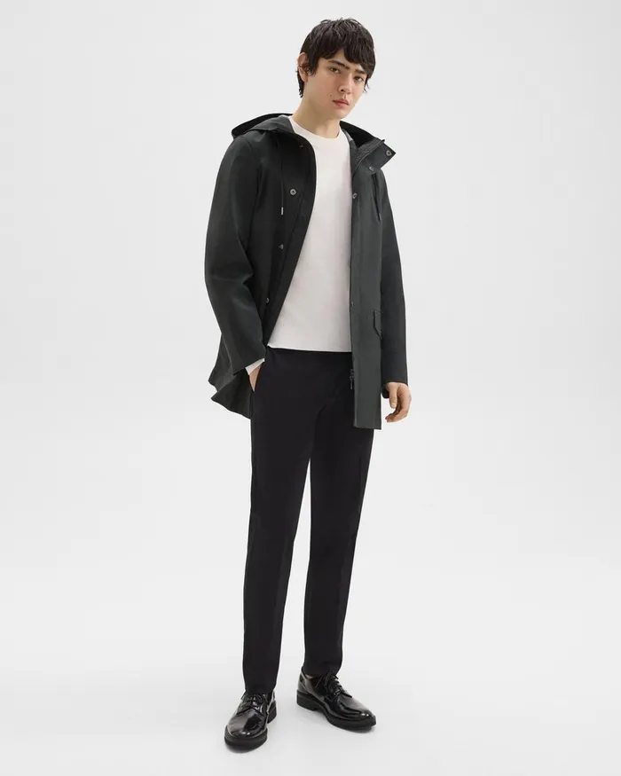 Men Outerwear Theory Hooded Raincoat In Poplin Black