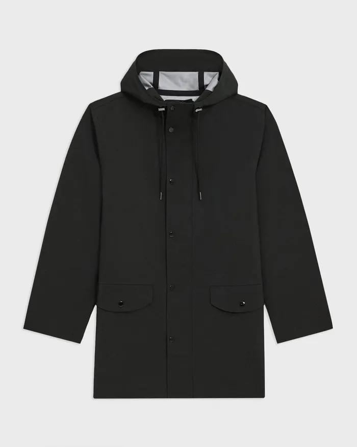 Men Outerwear Theory Hooded Raincoat In Poplin Black
