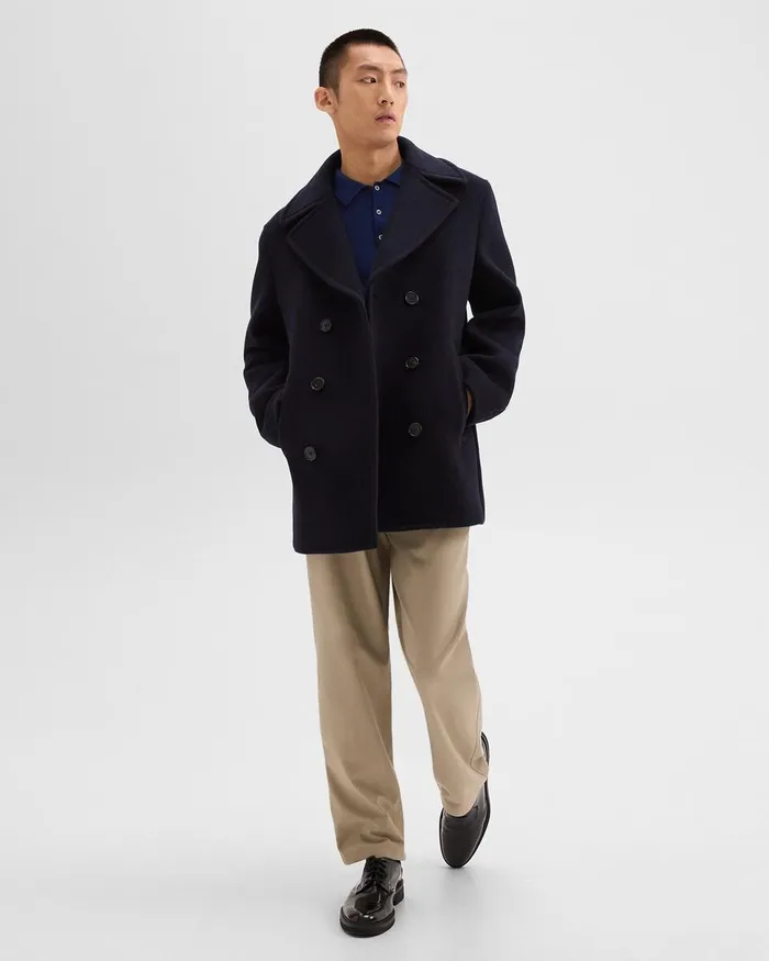 Men Outerwear Theory Peacoat In Recycled Wool Baltic