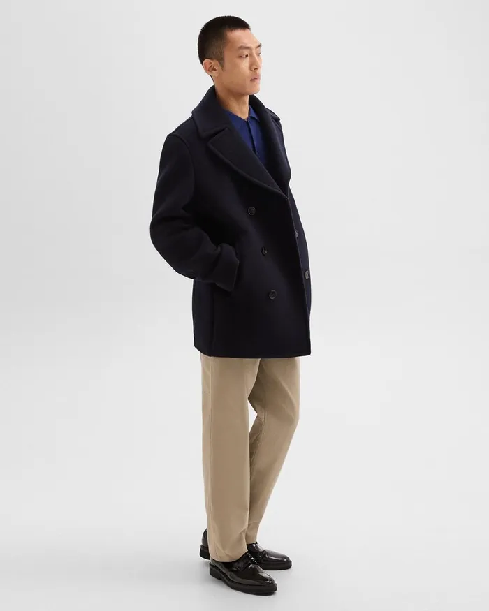 Men Outerwear Theory Peacoat In Recycled Wool Baltic