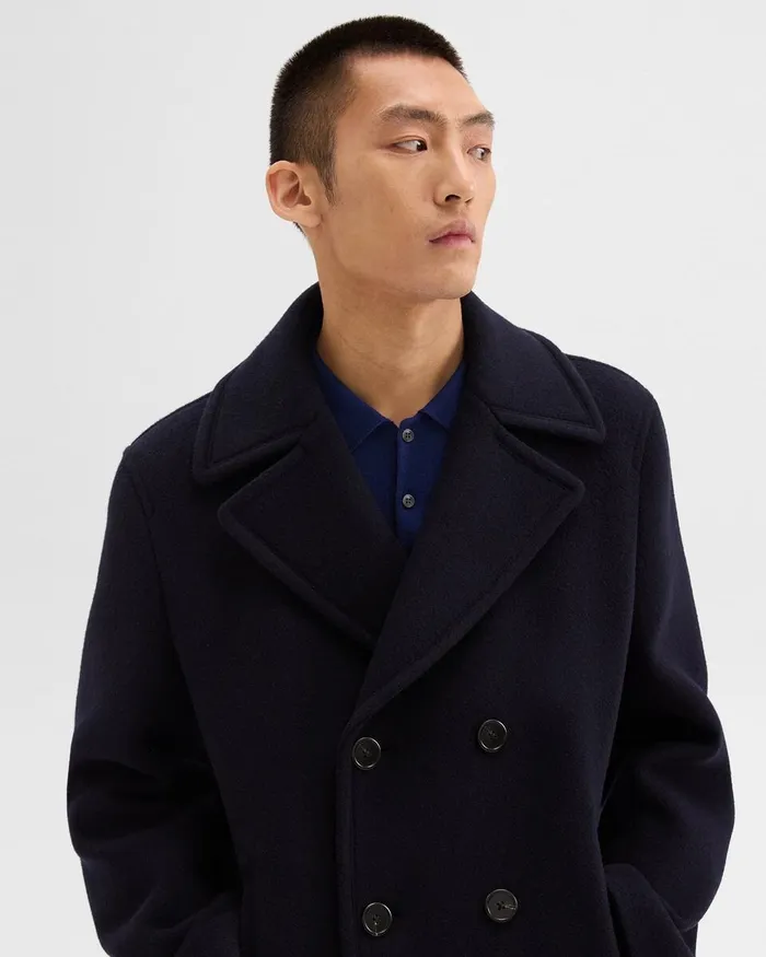 Men Outerwear Theory Peacoat In Recycled Wool Baltic