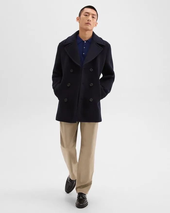 Men Outerwear Theory Peacoat In Recycled Wool Baltic