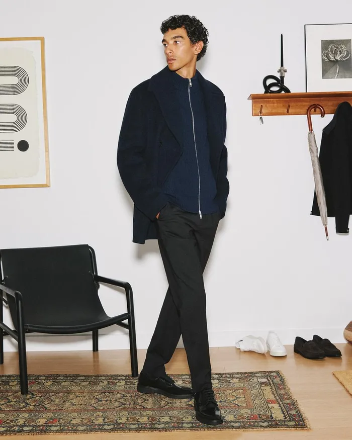 Men Outerwear Theory Peacoat In Recycled Wool Baltic