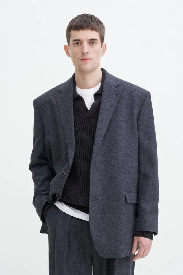 Men Oversized Brushed Wool Blazer Anthracite Melange Filippa K Suit Jackets