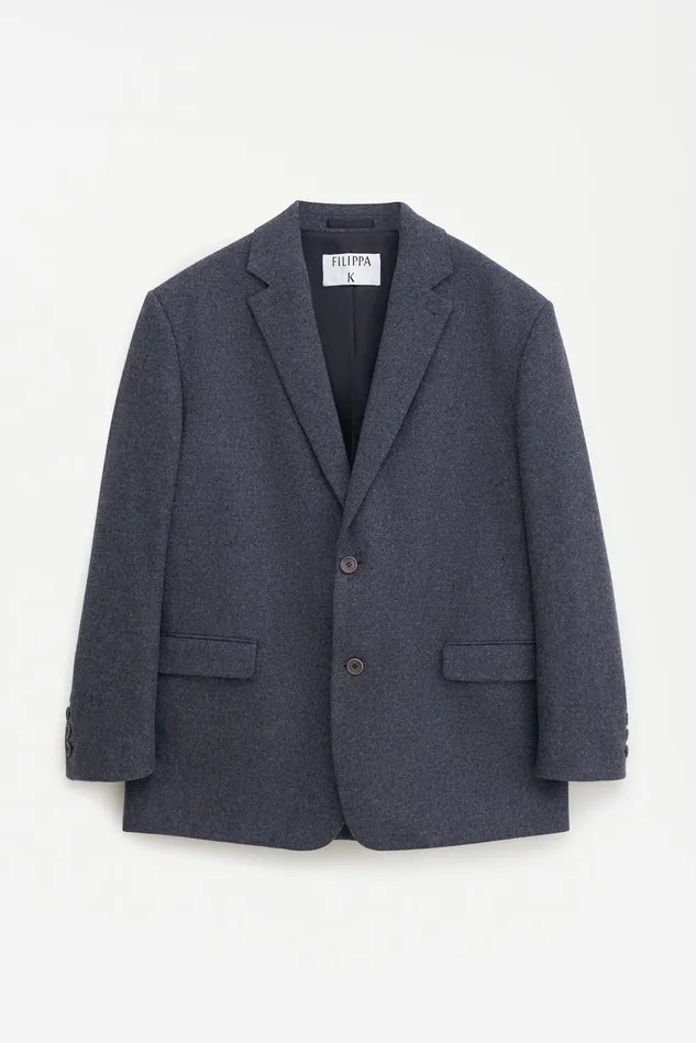 Men Oversized Brushed Wool Blazer Anthracite Melange Filippa K Suit Jackets
