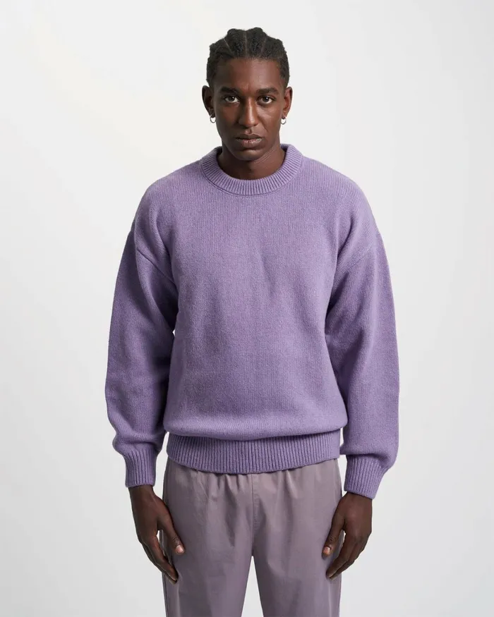 Men Oversized Merino Wool Crew Polar Blue Colorful Standard Knit Sweaters