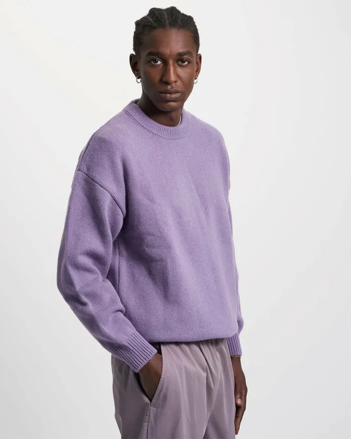 Men Oversized Merino Wool Crew Polar Blue Colorful Standard Knit Sweaters